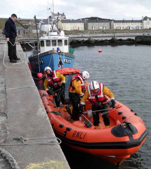 The Red Bay Lifeboat prepares to leave the harbour.